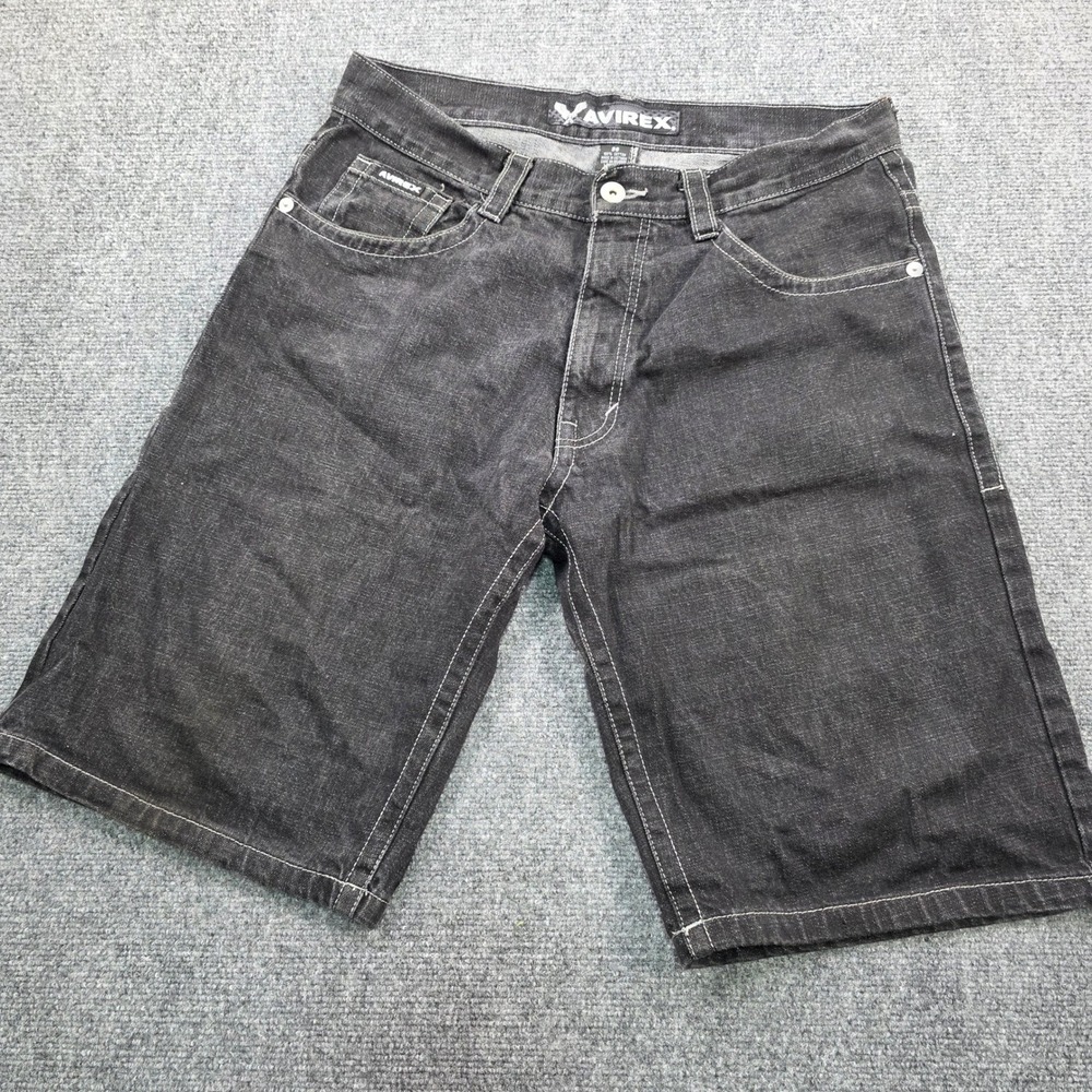 Avirex Mens 36 Black Denim Jean Shorts Casual Cotton Jorts Baggy Y2K‎ Wide Leg